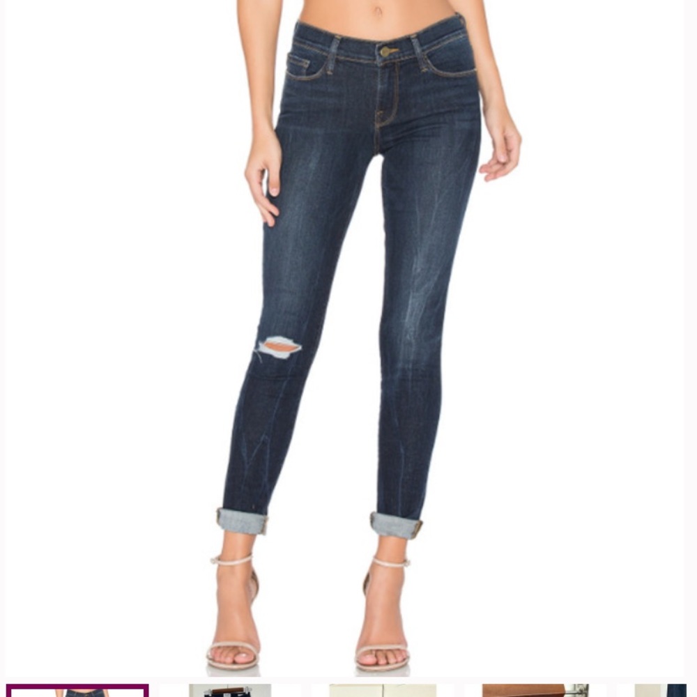 FRAME Jeans Le Skinny De Jeanne Distressed Jeans